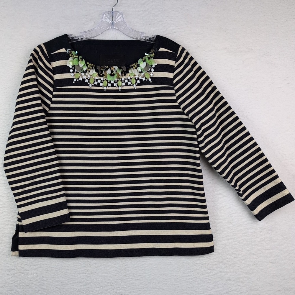 J CREW Collection Top Party Top Striped Paillette Necklace Top Size 12 A0074